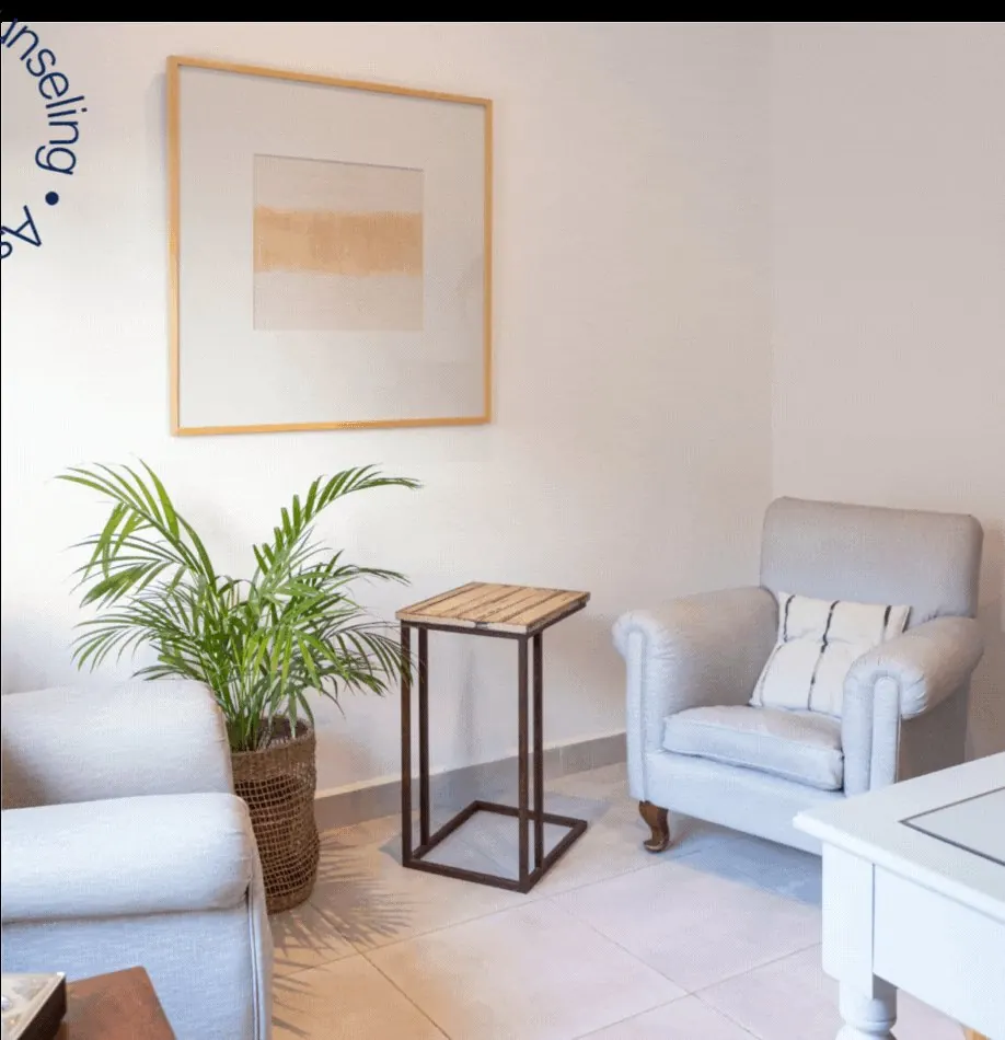 A calm Solace counseling office with two armchairs